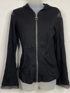 VINTAGE Tripp NYC Y2K Mesh Flare Sleeve Hoodie Goth Black Zip Up